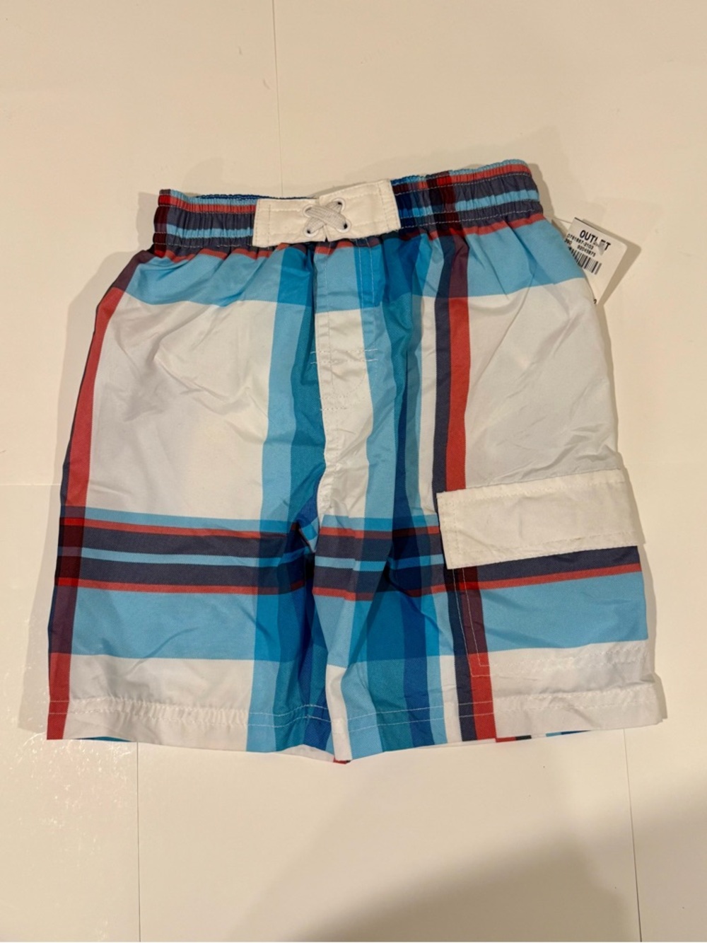 OP Boys Swim Shorts Size 3T Blue Plaid Cargo Pocket